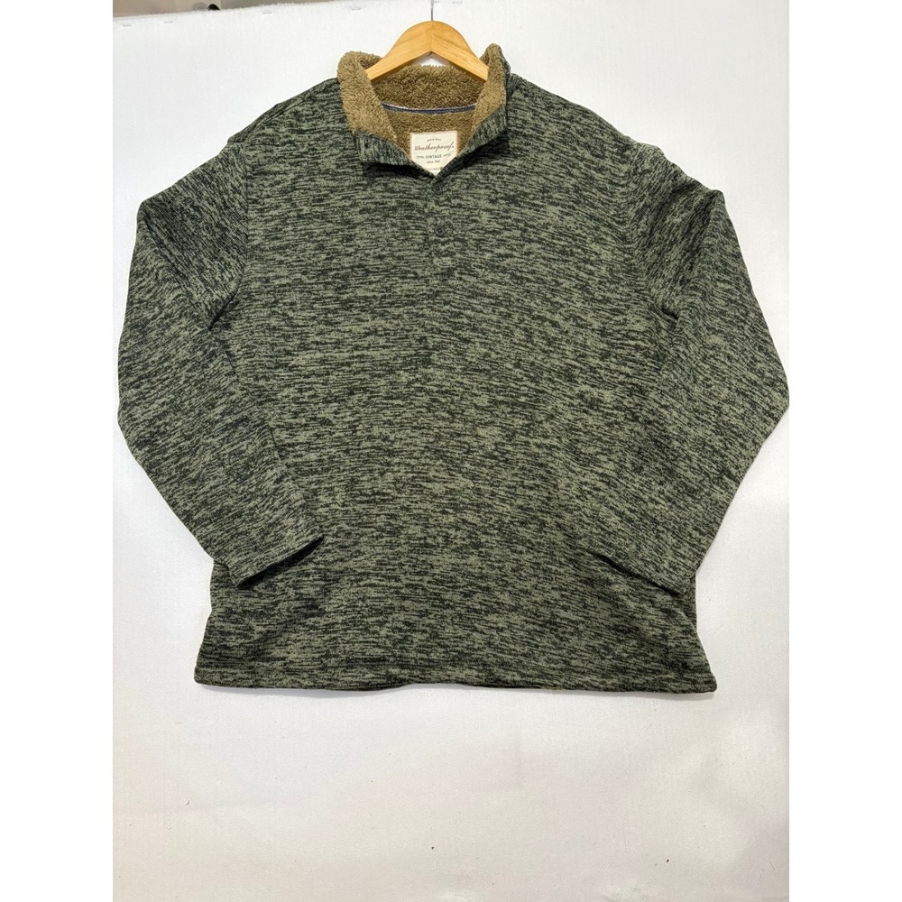 Weatherproof Vintage Mens XXL Green Space Dye Sherpa Lined 1/4‎ Button Sweater